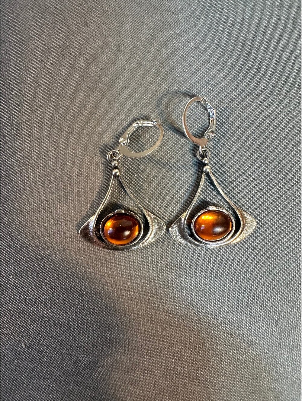 Silver and Amber Colored Geometric Dangle Earrings